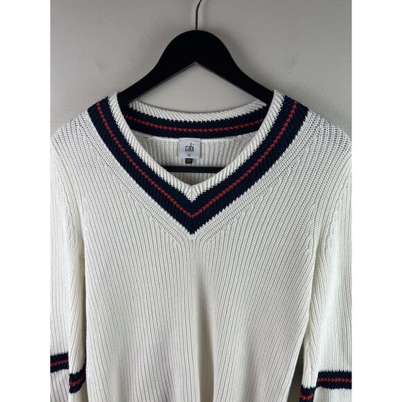 Cabi Sweater Ace Pullover Tennis White Old Money Preppy Split Hem EUC XS - Picture 2 of 7